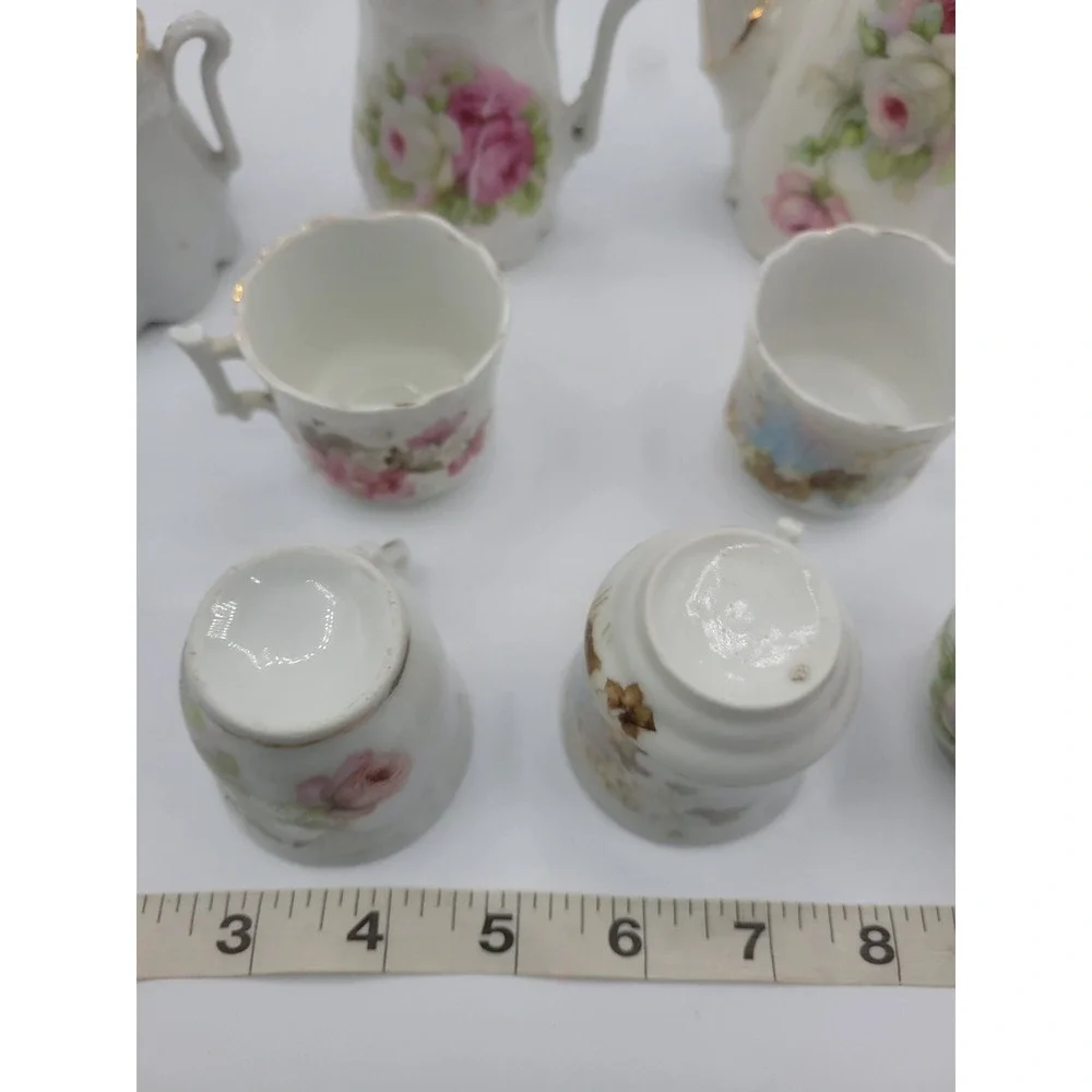 Vintage Miniature Porcelain Tea Set Floral Rose Gold Trim 7 Piece Set Fair